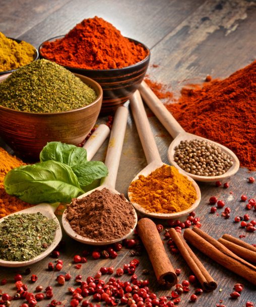 Variety of spices on kitchen table Variety of spices on kitchen table.